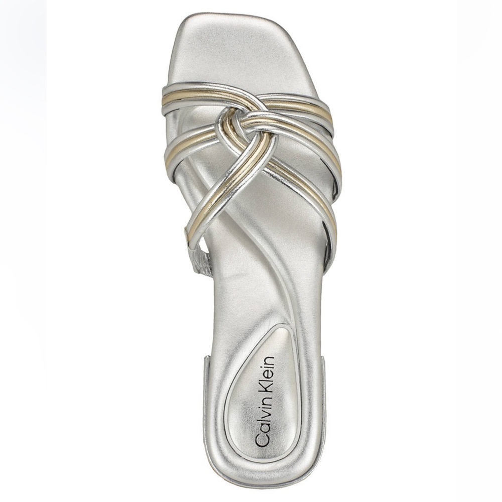 NWT. Calvin Klein Women's Silver & Gold Tianela Flat Slide Sandals Sz 7M No Box - Picture 2 of 12